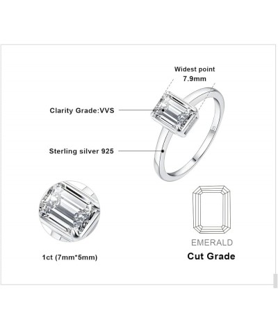 Classic 1ct Emerald Cut Moissanite Solitaire Engagement Rings for Women, 925 Sterling Silver Promise Ring for Her, Simulated ...