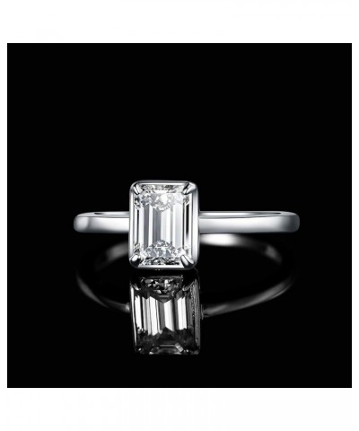 Classic 1ct Emerald Cut Moissanite Solitaire Engagement Rings for Women, 925 Sterling Silver Promise Ring for Her, Simulated ...