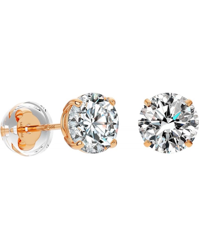 Real Solid 14k Gold Solitaire Round Cubic Zirconia CZ Stud Earrings 4mm Rose Gold $21.39 Earrings