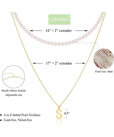 Initial Pearl Necklace for Women 14K Gold Plated Letter Alphabet 26 A-Z Pendant Necklace Dainty Pearl Choker Necklaces Handma...