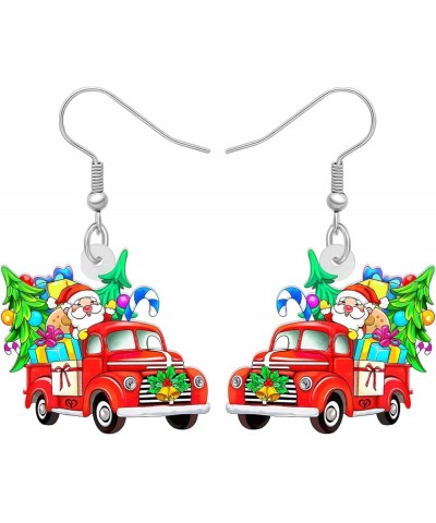 Acrylic Red Christmas Tree Truck Earrings Dangle Drop Sleigh Jewelry for Women Girls Kids Funny Gifts Charms Party Favors Dec...