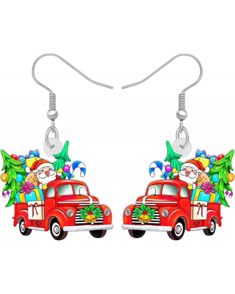 Acrylic Red Christmas Tree Truck Earrings Dangle Drop Sleigh Jewelry for Women Girls Kids Funny Gifts Charms Party Favors Dec...