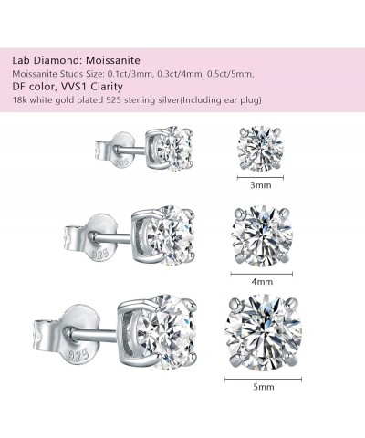 Diamond Moissanite Stud Earrings Women: 0.6-4ct DF Color Hypoallergenic 10mls Real White Gold Plated 925 Sterling Silver Simu...