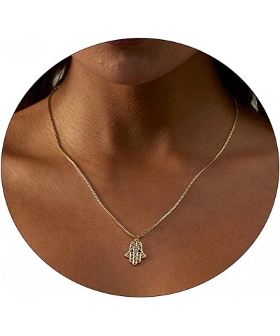 Dainty Gold Hamsa Hand Pendant Necklace 18K Gold Plated Evil Eye Cubic Zirconia CZ Hamsa Necklaces Jewelry Hand of Fatima Nec...