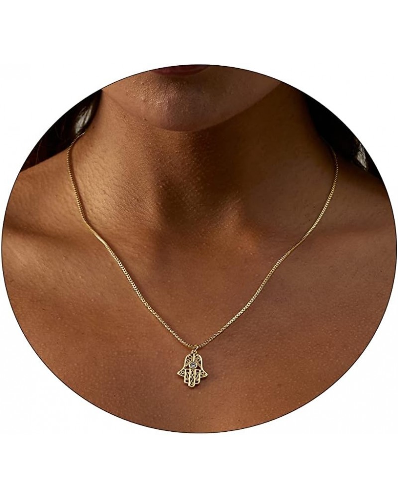 Dainty Gold Hamsa Hand Pendant Necklace 18K Gold Plated Evil Eye Cubic Zirconia CZ Hamsa Necklaces Jewelry Hand of Fatima Nec...