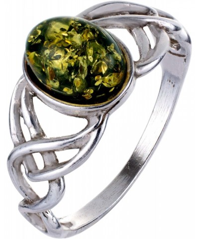 Sterling Silver and Baltic Green Amber Ring Celtic Knots $18.70 Rings