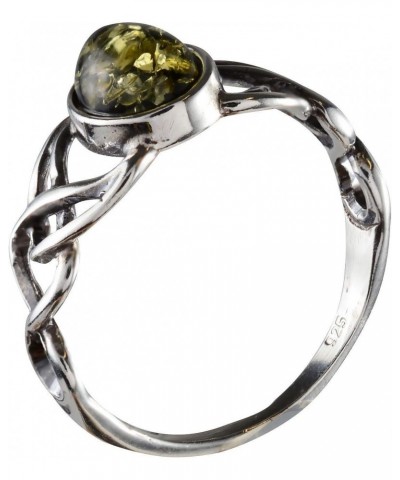 Sterling Silver and Baltic Green Amber Ring Celtic Knots $18.70 Rings