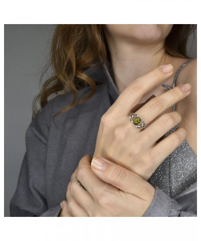 Sterling Silver and Baltic Green Amber Ring Celtic Knots $18.70 Rings