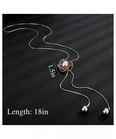 Pearl Lariat Necklace for Women Crystal Rhinestone Flower Butterfly Long Chain Drop Adjustable Necklace Sweater Chain Stateme...