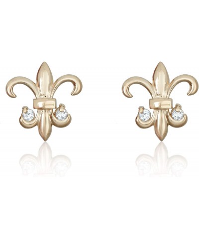 14K Yellow Gold Fleur-de-lis Simulated Diamond CZ Earrings $34.65 Earrings