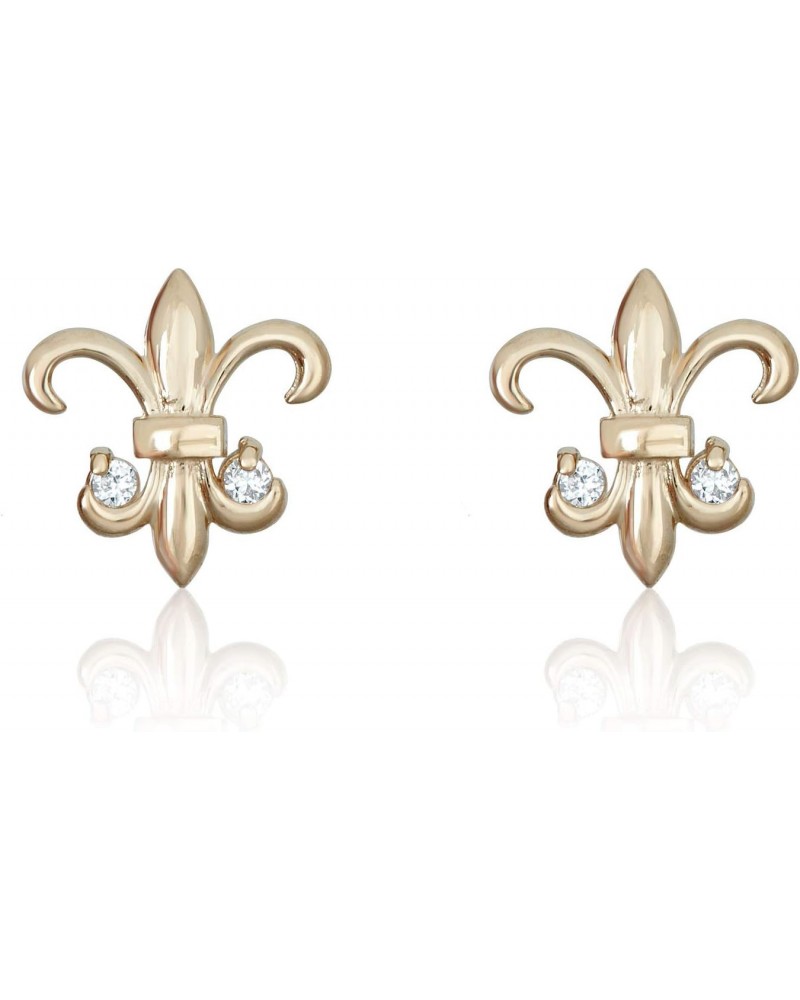 14K Yellow Gold Fleur-de-lis Simulated Diamond CZ Earrings $34.65 Earrings