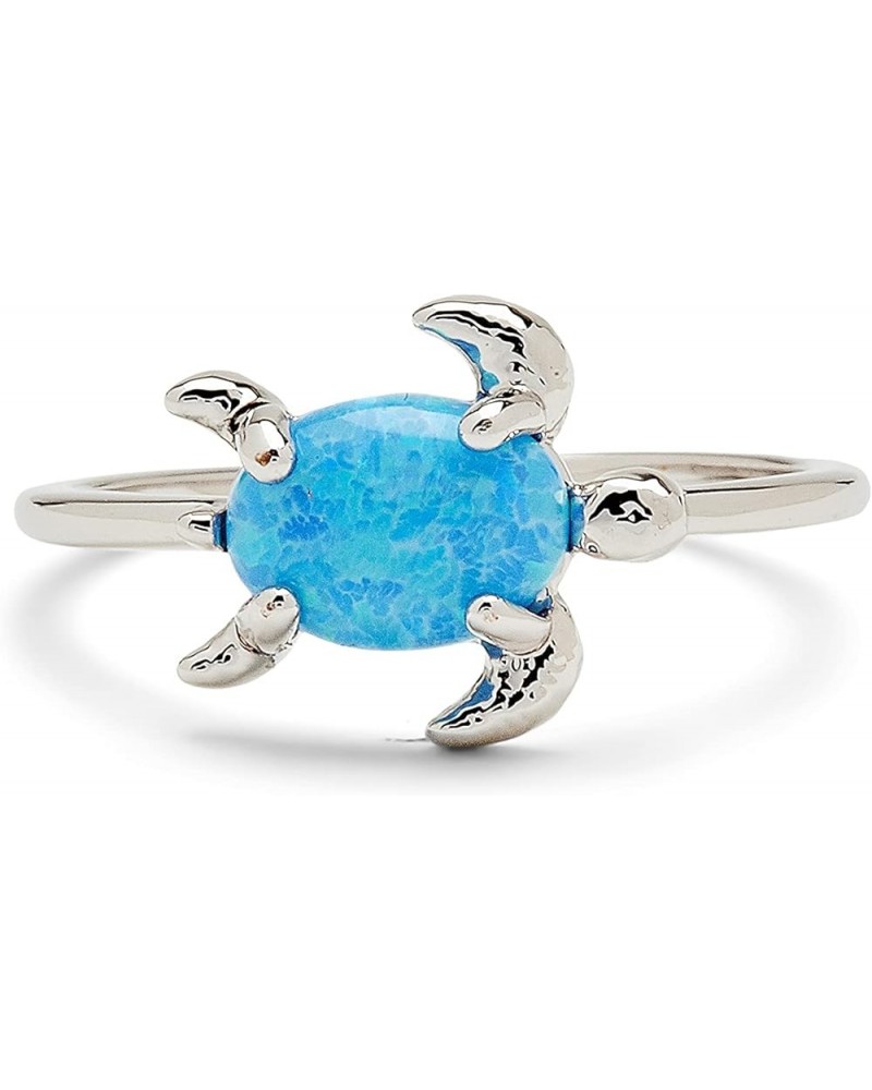 Rose Gold or Silver-Plated Opal Sea Turtle Ring w/White or Blue Stone - Brass Base, Stylish Design - Size 5-9 Silver $14.83 R...