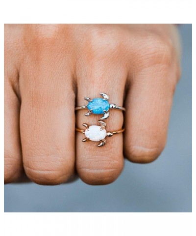 Rose Gold or Silver-Plated Opal Sea Turtle Ring w/White or Blue Stone - Brass Base, Stylish Design - Size 5-9 Silver $14.83 R...