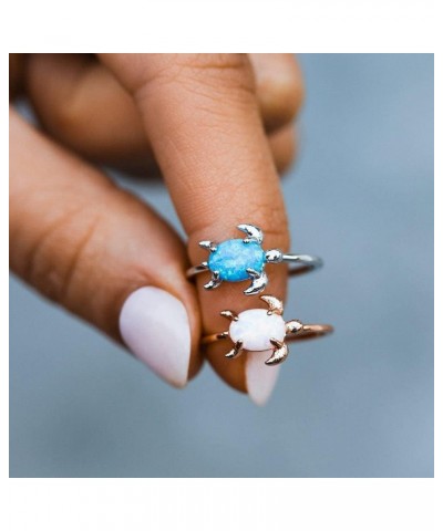 Rose Gold or Silver-Plated Opal Sea Turtle Ring w/White or Blue Stone - Brass Base, Stylish Design - Size 5-9 Silver $14.83 R...