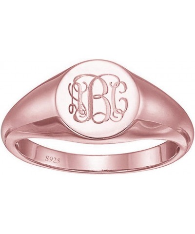 Personalized 925 Sterling Silver Signet Ring Custom 3 Letters Band Ring Rose Gold $26.78 Rings