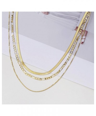 14K Gold Multi-layer Snake Chain Necklace Set Double Layer Snake Filled Herringbone Choker Necklace for Women Layering Cuban ...