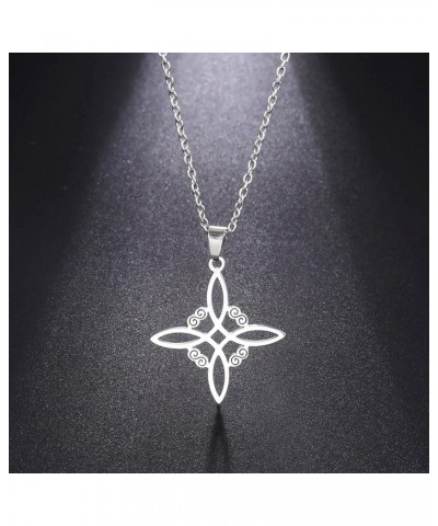 Witches Knot Necklace Stainless Steel Pagan Wiccan Symbol Pendant Magic Knot 4-Pointed Celtic Knot Witchcraft Necklace for Wo...