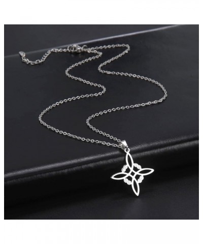 Witches Knot Necklace Stainless Steel Pagan Wiccan Symbol Pendant Magic Knot 4-Pointed Celtic Knot Witchcraft Necklace for Wo...