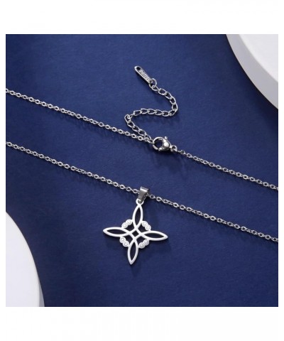 Witches Knot Necklace Stainless Steel Pagan Wiccan Symbol Pendant Magic Knot 4-Pointed Celtic Knot Witchcraft Necklace for Wo...