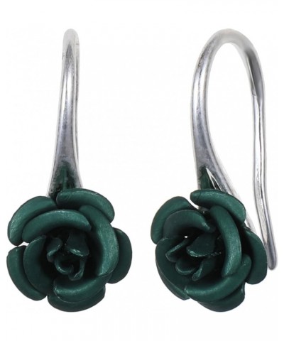 18K Gold Plated Realistic Blooming Rose Dangle Earrings for Women Multiple Colors,10mm Green-Silver $9.00 Earrings