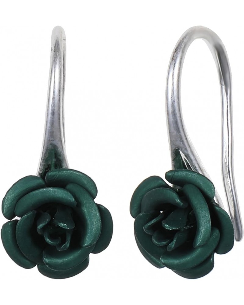 18K Gold Plated Realistic Blooming Rose Dangle Earrings for Women Multiple Colors,10mm Green-Silver $9.00 Earrings