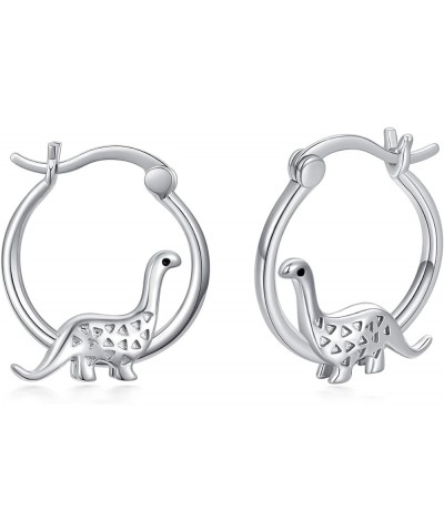 925 Sterling Silver Small Hoop Earrings for Sensitive Ears Cute Animal Jewelry Gifts for Women Daughter Dinosaur $17.81 Earrings