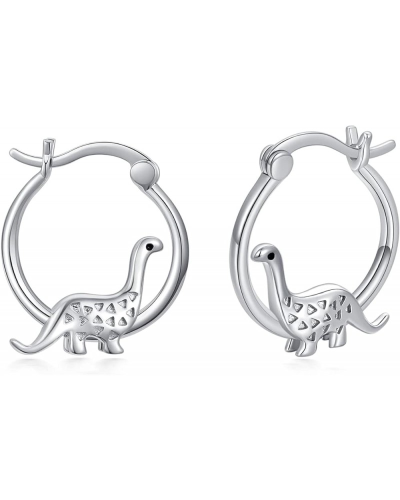 925 Sterling Silver Small Hoop Earrings for Sensitive Ears Cute Animal Jewelry Gifts for Women Daughter Dinosaur $17.81 Earrings