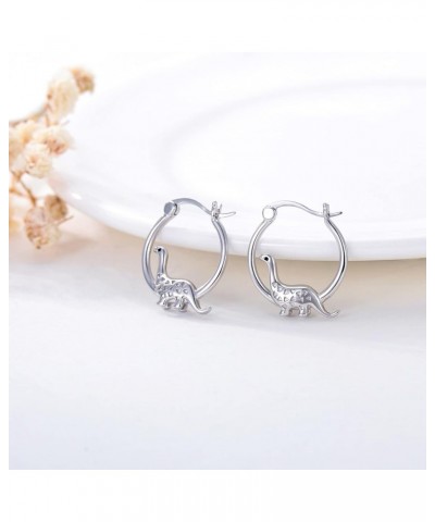 925 Sterling Silver Small Hoop Earrings for Sensitive Ears Cute Animal Jewelry Gifts for Women Daughter Dinosaur $17.81 Earrings