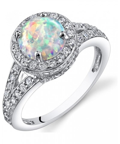 Created White Fire Opal Ring for Women 925 Sterling Silver, Vintage Halo Design, 1.25 Carats Round Shape 7mm Sizes 5 to 9 $26...