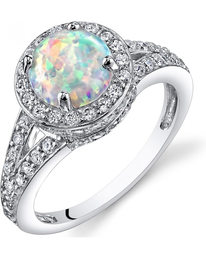 Created White Fire Opal Ring for Women 925 Sterling Silver, Vintage Halo Design, 1.25 Carats Round Shape 7mm Sizes 5 to 9 $26...