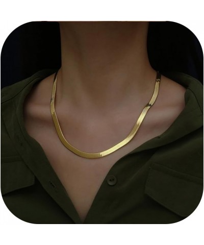 14K Gold Plated Dainty Necklace for Women Trendy Snake Chain Simple Herringbone Long Y Necklace Cuban Link Cauliflower Chain ...