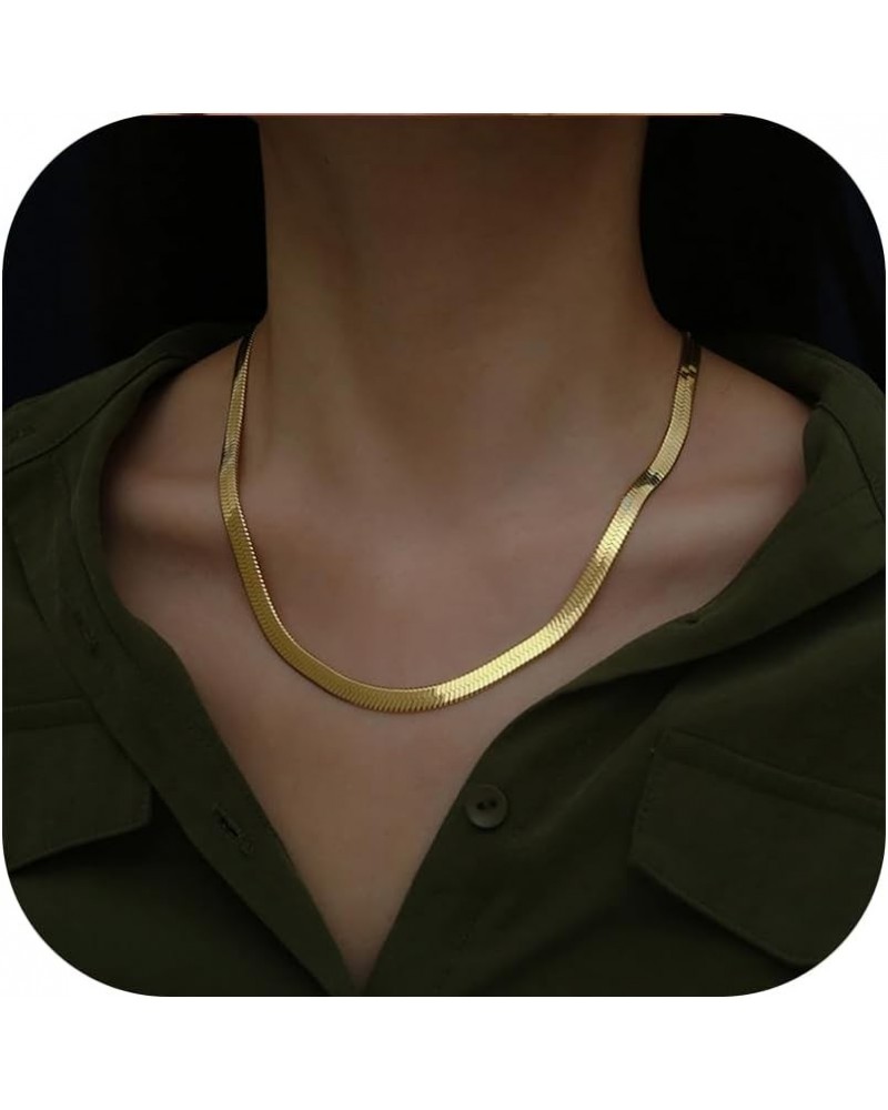 14K Gold Plated Dainty Necklace for Women Trendy Snake Chain Simple Herringbone Long Y Necklace Cuban Link Cauliflower Chain ...