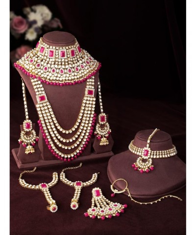 Ethnic Indian Traditional Bollywood Fashion Kundan Bridal Jewelry Set with Choker Earrings Maang Tikka Hathphool for Women Ra...