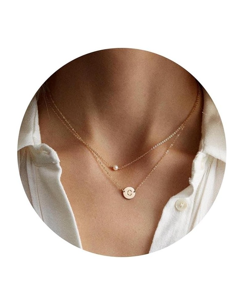 Layered Initial Pearl Necklaces for Women Trendy, Dainty 16K Gold Plated Pearl Necklace for Women Initial A-Z Pendant Necklac...