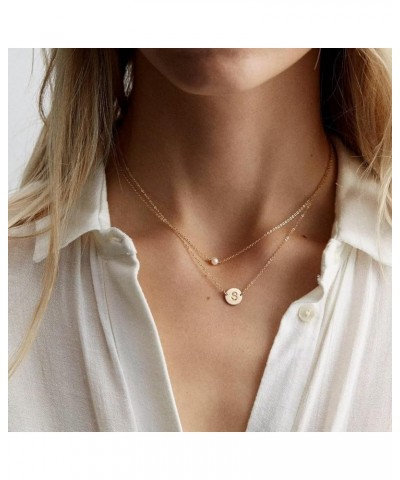 Layered Initial Pearl Necklaces for Women Trendy, Dainty 16K Gold Plated Pearl Necklace for Women Initial A-Z Pendant Necklac...