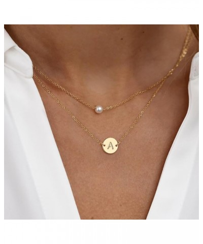 Layered Initial Pearl Necklaces for Women Trendy, Dainty 16K Gold Plated Pearl Necklace for Women Initial A-Z Pendant Necklac...