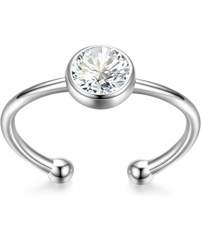 925 Sterling Silver Birthstone Adjustable Ring for Women Birthday Gift for Her 4-April $11.07 Rings