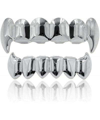 18K Gold Silver Plated Hip Hop Vampire Fangs Top Bottom Teeth Grillz Set for Men and Women Silver $8.00 Body Jewelry