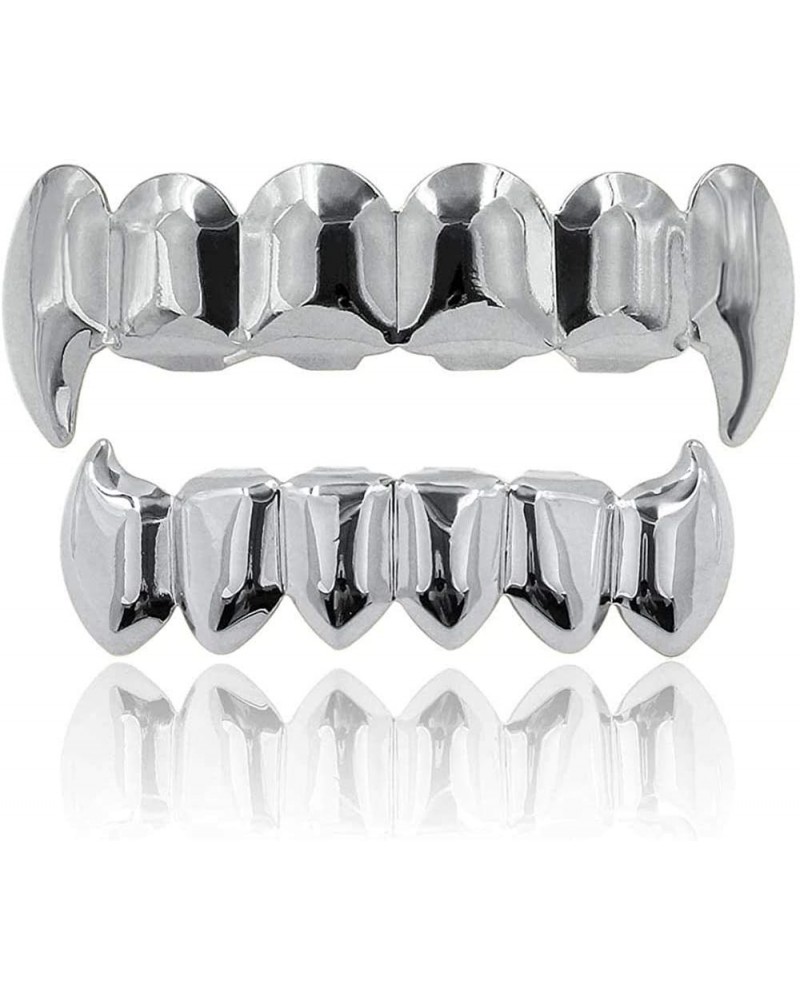 18K Gold Silver Plated Hip Hop Vampire Fangs Top Bottom Teeth Grillz Set for Men and Women Silver $8.00 Body Jewelry