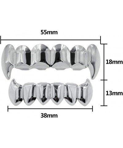 18K Gold Silver Plated Hip Hop Vampire Fangs Top Bottom Teeth Grillz Set for Men and Women Silver $8.00 Body Jewelry