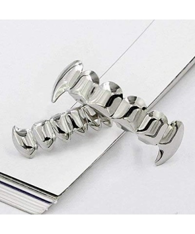 18K Gold Silver Plated Hip Hop Vampire Fangs Top Bottom Teeth Grillz Set for Men and Women Silver $8.00 Body Jewelry