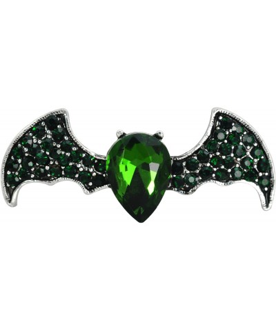 Silver Tone Green Emerald Colored Crystal Rhinestone Halloween Flying Bat Animal Brooch Pin $9.87 Brooches & Pins