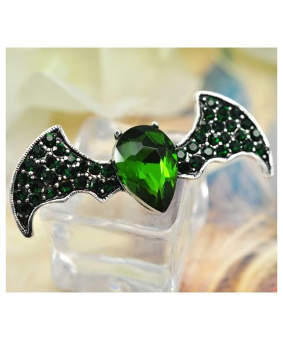 Silver Tone Green Emerald Colored Crystal Rhinestone Halloween Flying Bat Animal Brooch Pin $9.87 Brooches & Pins