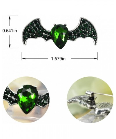 Silver Tone Green Emerald Colored Crystal Rhinestone Halloween Flying Bat Animal Brooch Pin $9.87 Brooches & Pins