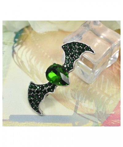 Silver Tone Green Emerald Colored Crystal Rhinestone Halloween Flying Bat Animal Brooch Pin $9.87 Brooches & Pins