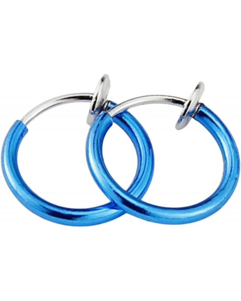 Grunge Silver Non-Pierced Earrings - Clip-On, Hoop, Thin Hoop, Cuff, Lightweight for women 2.0*20mm BLUE $9.90 Earrings