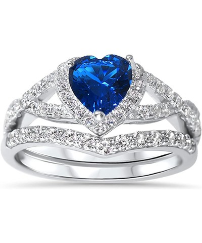 His Hers Sterling Blue Sapphire CZ Bridal Wedding Band Engagement Ring Set Him Her Thin Blue Line Her 10 - His 11 $29.25 Sets