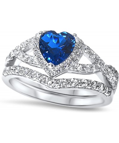 His Hers Sterling Blue Sapphire CZ Bridal Wedding Band Engagement Ring Set Him Her Thin Blue Line Her 10 - His 11 $29.25 Sets