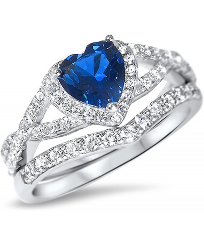 His Hers Sterling Blue Sapphire CZ Bridal Wedding Band Engagement Ring Set Him Her Thin Blue Line Her 10 - His 11 $29.25 Sets