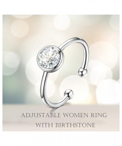 925 Sterling Silver Birthstone Adjustable Ring for Women Birthday Gift for Her 4-April $11.07 Rings